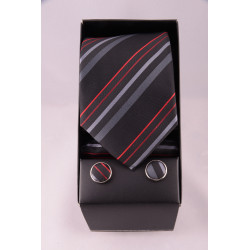 coffret cravate rayé noir gris rouge