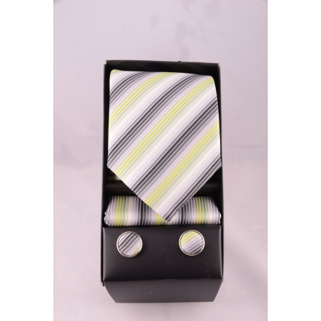 coffret cravate rayé vert gris